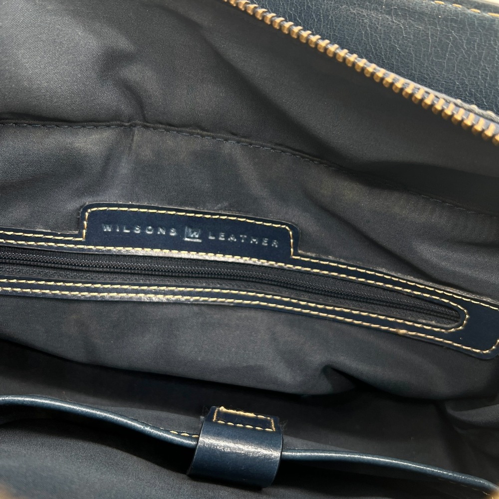 Vintage Wilsons Denim Blue Saddle Leather Purse Shoulder Bag Satchel Y2K - Picture 10 of 15